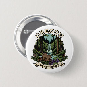 Oregon-Biber-Staat-Wald- und Wasserfall-Emblem Button