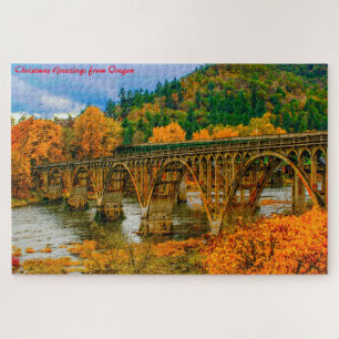 Oregon Bridge.Christmas Grüße Puzzle