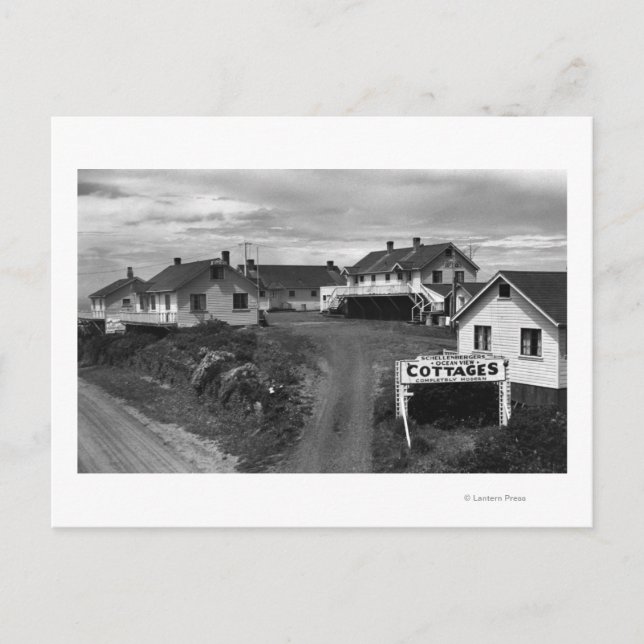 Oregon Coast Schellenbergers Ocean View Hütten Postkarte (Vorderseite)