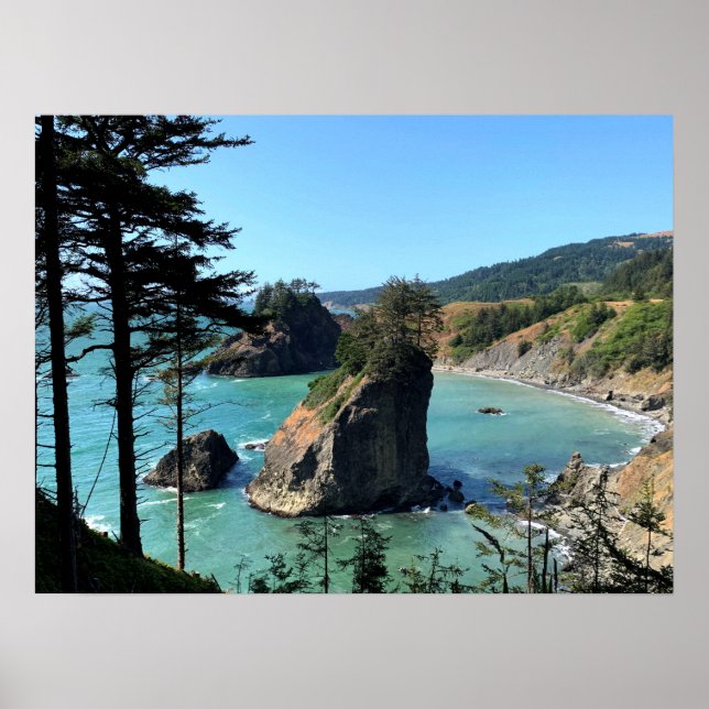 Oregon Coast Sunny Beach Rocks Nature Foto Poster (Vorne)