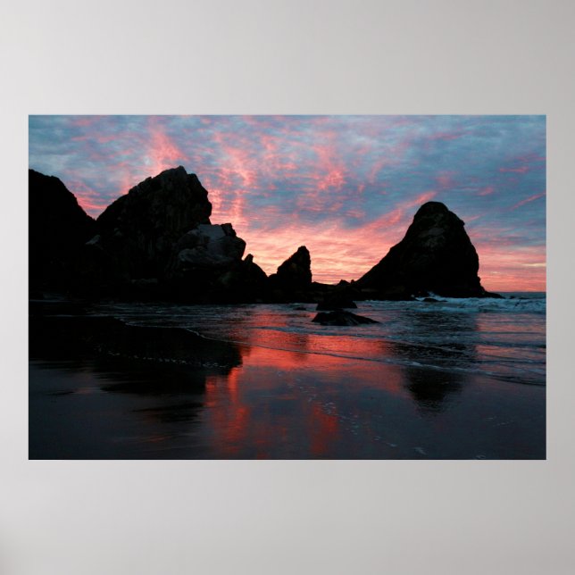 Oregon Coast Sunrise Beach Rocks Nature Foto Poster (Vorne)
