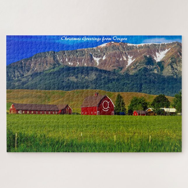 Oregon Farm Gebäude.Weihnachtsgrüße Puzzle (Horizontal)