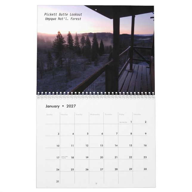 Oregon-Feuer-Ausblicke Kalender (Jan 2027)
