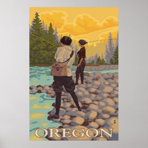 Oregon-Fliegen-Fischen - Vintages Reise-Plakat Poster