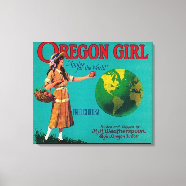 Oregon Girl Apple Crate LabelElgin, OR Leinwanddruck (Vorderseite)