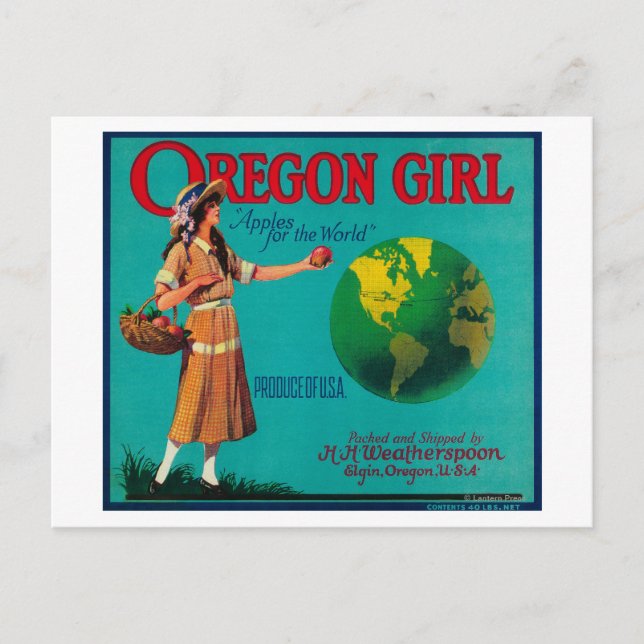 Oregon Girl Apple Crate LabelElgin, OR Postkarte (Vorderseite)