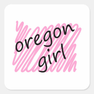 Oregon Girl mit Scribbled Oregon Karte Quadratischer Aufkleber