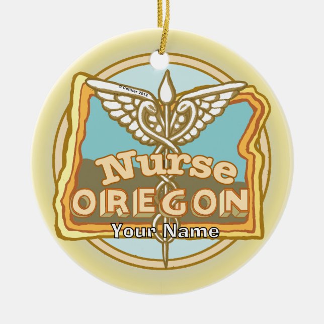 Oregon Krankenschwester Caduceus Keramik Ornament (Vorne)