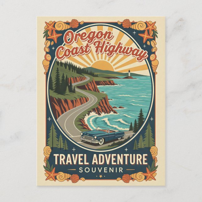 Oregon-Küstenstraße Retro-Reise Postkarte (Vorderseite)