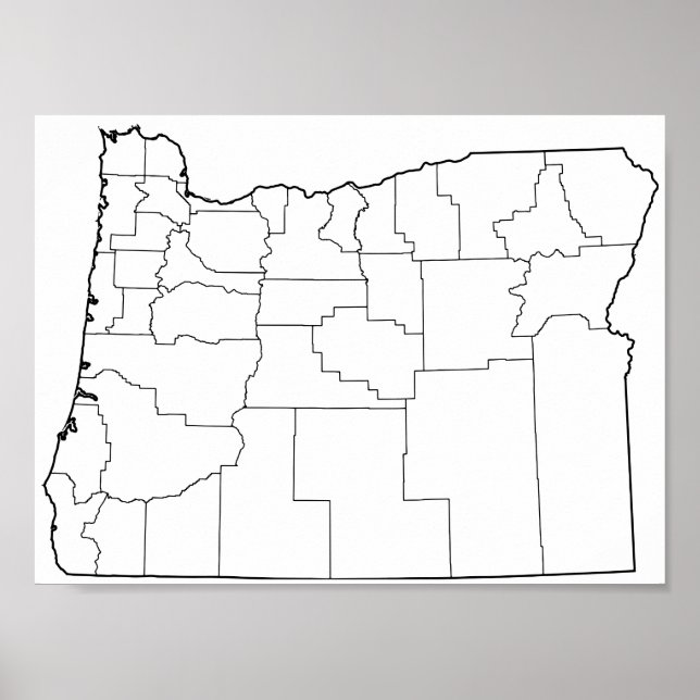 Oregon Landkreises Blank Kontur Map Poster (Vorne)