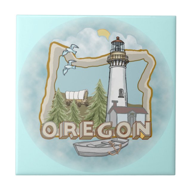 Oregon Lighthouse Keramik Tile Fliese (Vorderseite)