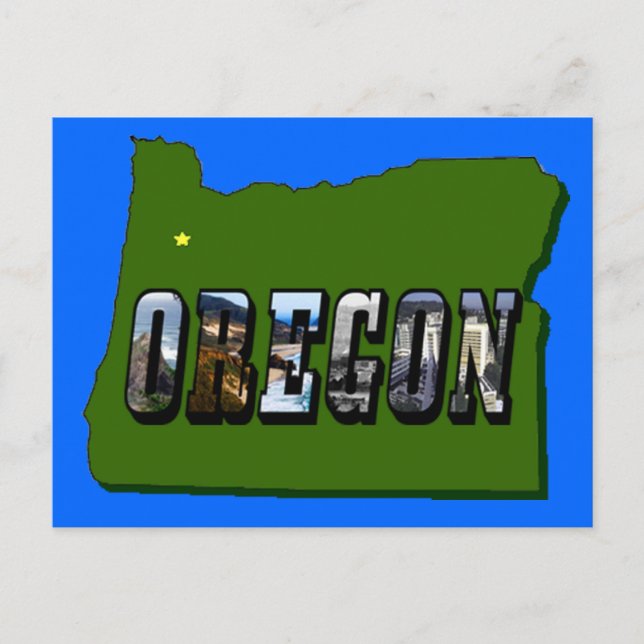 Oregon Map Kontur und Bildtext Postkarte (Vorderseite)