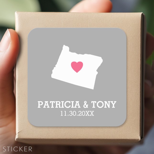 Oregon Map Zuhause Staat Liebe mit optionalem Herz Quadratischer Aufkleber (Custom Sticker)