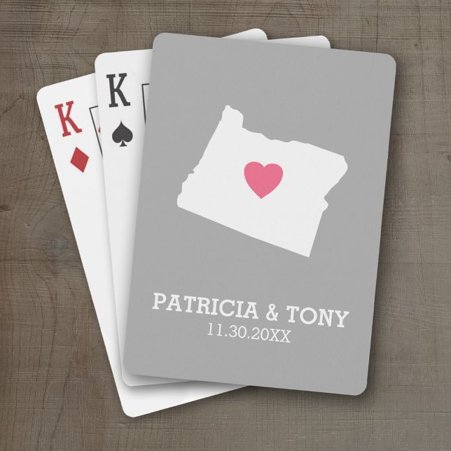 Oregon Map Zuhause Staat Liebe mit optionalem Herz Spielkarten (Personalized Playing Cards with a State Map, Movable Heart and Name)