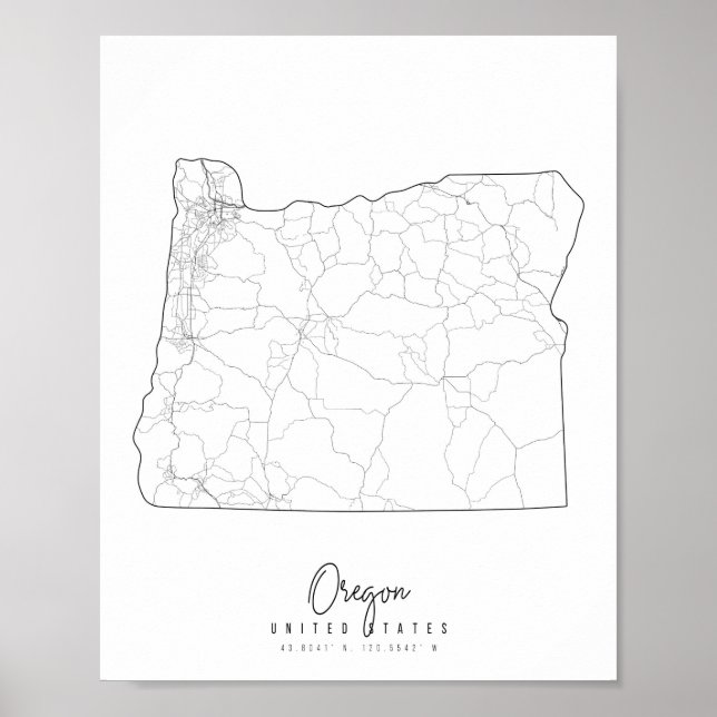 Oregon Minimal Street Map Poster (Vorne)