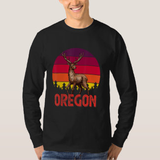 Oregon Mountain Deer Hunter Sunset Vintag Retro H T-Shirt