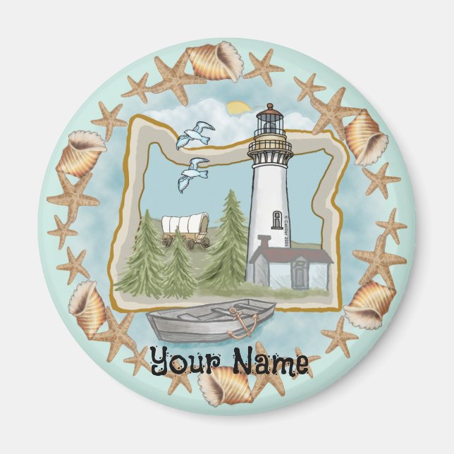 Oregon Muscheln Lighthouse Magnet (Vorne)
