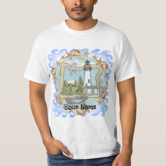 Oregon Muscheln Lighthouse T-Shirt (Vorderseite)