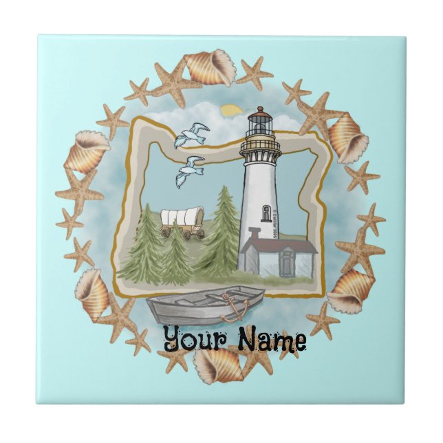 Oregon Muscheln Lighthouse Tile Fliese (Vorderseite)