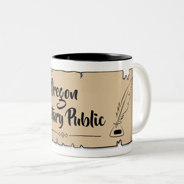 Oregon Notary Public Scroll Feather Quill Zweifarbige Tasse (VorderseiteRechts)