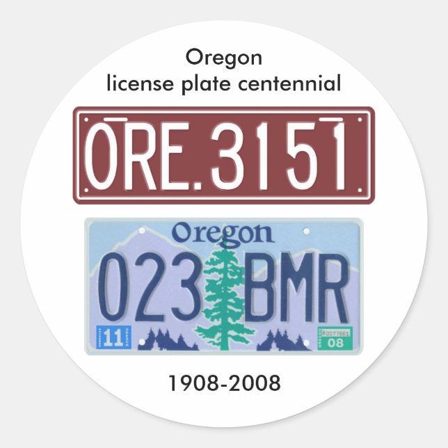 Oregon Nummernschild hundertjährig Runder Aufkleber (Vorderseite)