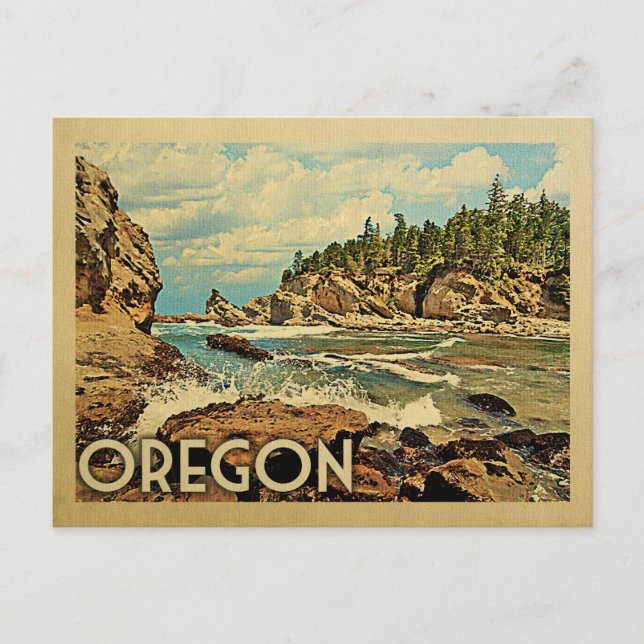 Oregon Postcard Beach Cliffs Vintage Travel Postkarte (Vorderseite)