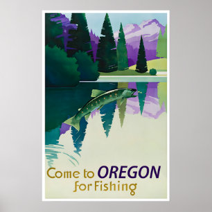 Oregon Print Angler Geschenk Vintage Fischerei Kun Poster