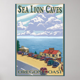 Oregon Sea Lion Caves Vintage Travel Poster
