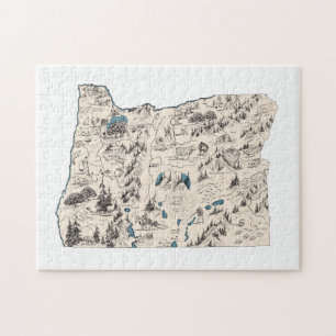 Oregon Shaped Beaver Oregonian Vintage Bildkarte Puzzle