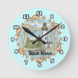 Oregon Shells Leuchtturm Runde Wanduhr