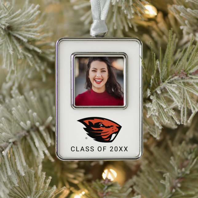 Oregon Staat Beavers | Biberkopf Rahmen-Ornament Silber (Baum)