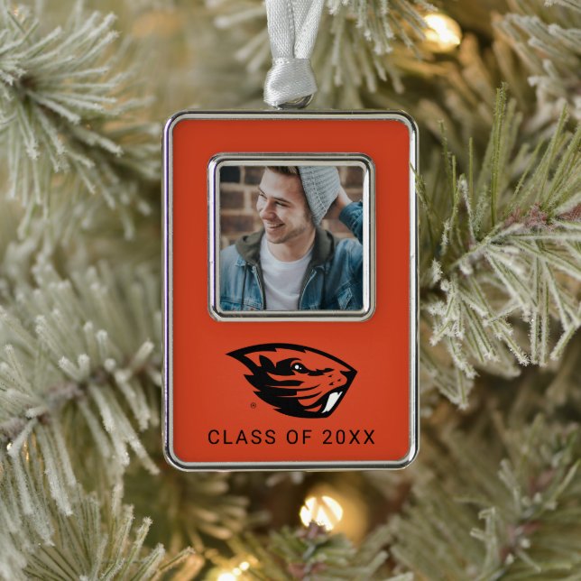 Oregon Staat Beavers | Biberkopf Rahmen-Ornament Silber (Baum)