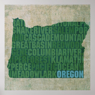 Oregon Staat Kontur Word Karte für Leinwand Poster