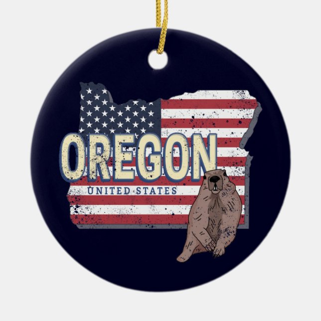 Oregon Staat United Staaten Retro Map USA Souvenir Keramik Ornament (Vorne)