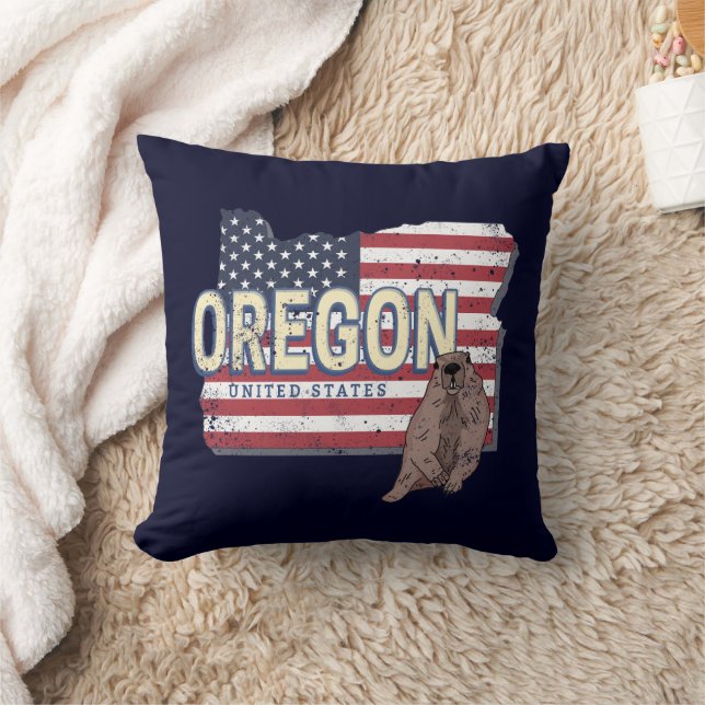 Oregon Staat United Staaten Retro Map USA Souvenir Kissen (Decke)
