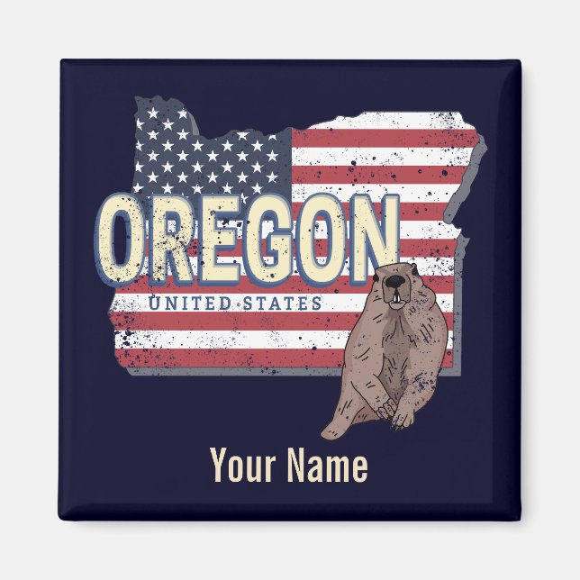 Oregon Staat United Staaten Retro Map USA Souvenir Magnet (Vorne)