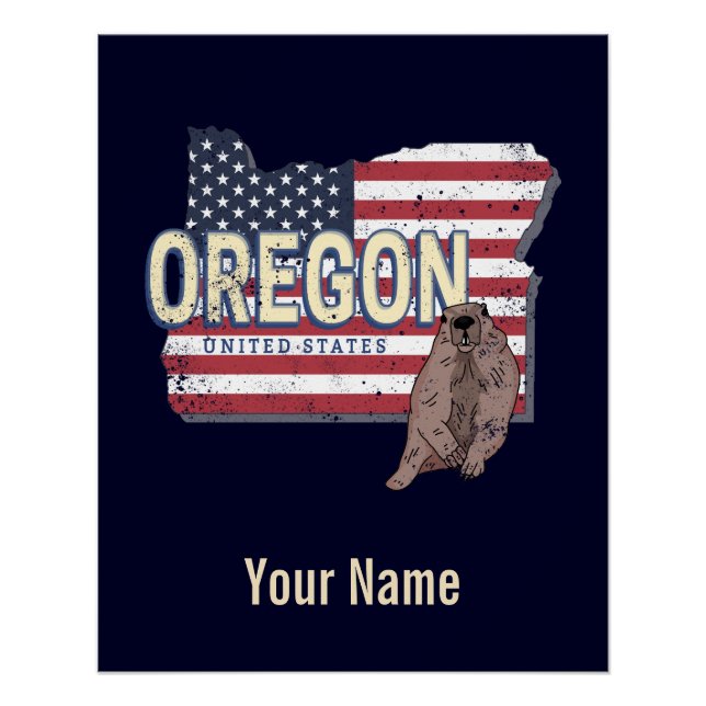 Oregon Staat United Staaten Retro Map USA Souvenir Poster (Vorderseite)