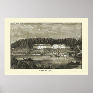 Oregon-Stadt ODER panoramische Karte - 1850 Poster