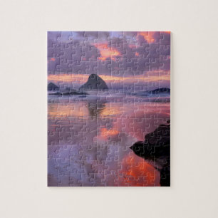 Oregon-Strand und Meeresstapel, Sonnenuntergang Puzzle