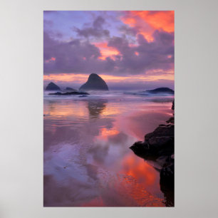 Oregon Strand und Seestacks, Sonnenuntergang Poster