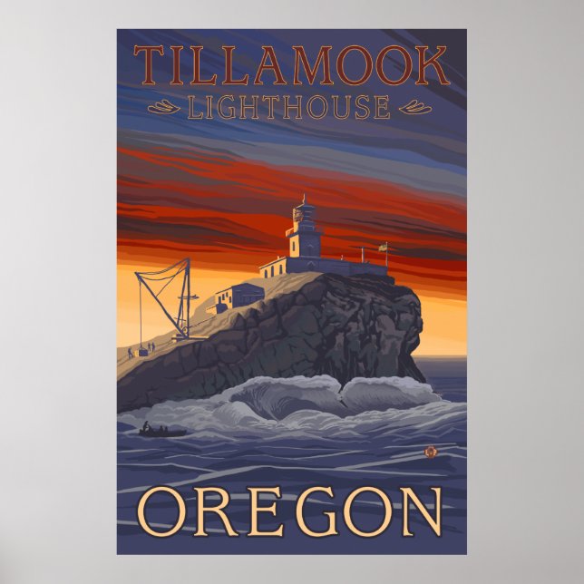 Oregon - Tillamook Leuchtturm Vintage Travel Poste Poster (Vorne)