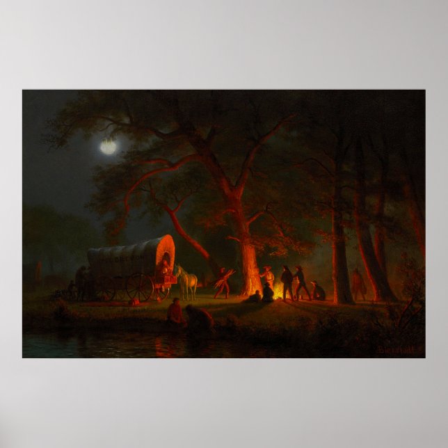Oregon Trail Conestoga Wagon Moonlight Campingplat Poster (Vorne)