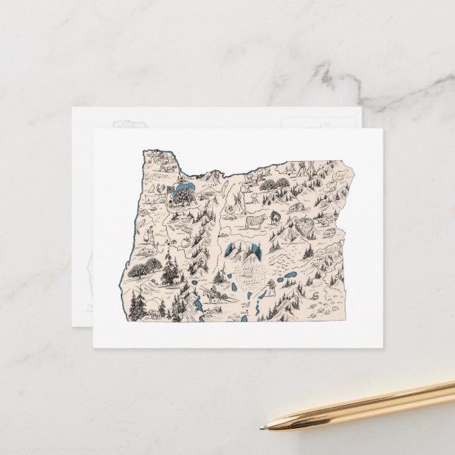 Oregon Vintag Picture Map Staat Chart Postkarte (Vorderseite/Rückseite Beispiel)
