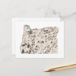 Oregon Vintag Picture Map Staat Chart Postkarte