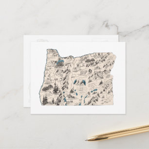 Oregon Vintag Picture Map Staat Chart Postkarte