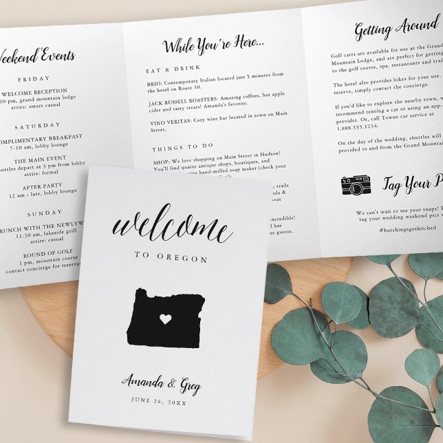 Oregon Wedding Welcome Letter & Itinerary Dreifach-gefaltete Programmkarte (Von Creator hochgeladen)