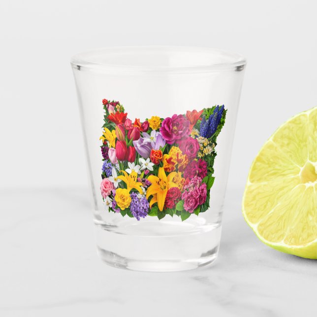 Oregon-Wildblumen Schnapsglas (Vorderseite)