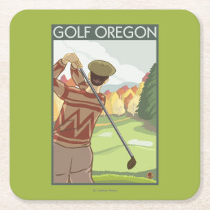 OregonGolf Szenen-Vintages Reise-Plakat Rechteckiger Pappuntersetzer