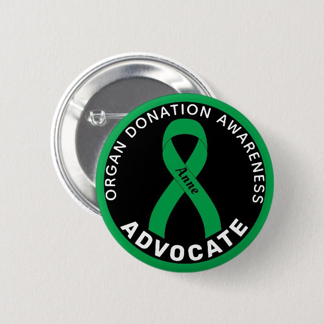 Organ-Spenden-Befürworter-Schleife Schwarzer Knopf Button (Vorne & Hinten)