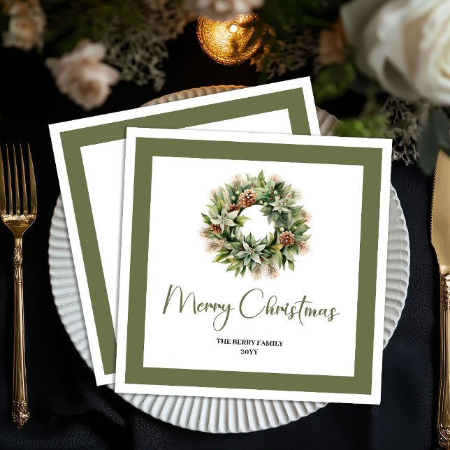 Organic Earth Tone Christmas Wreath Custom Napkins Serviette (Organic Earth Tone Christmas Wreath Custom Napkins)
